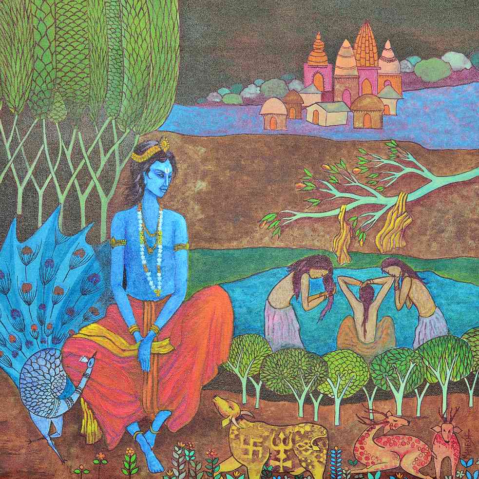 Lord Krishna, (K5) Indian style religious painting