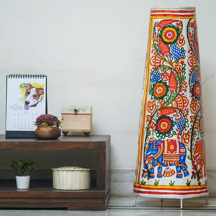 Gaja Pushpa Valli – Elephant & Floral Heritage Leather Lamp