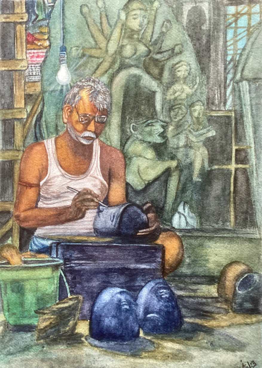 Ceramist of Bengal making Durga idol.