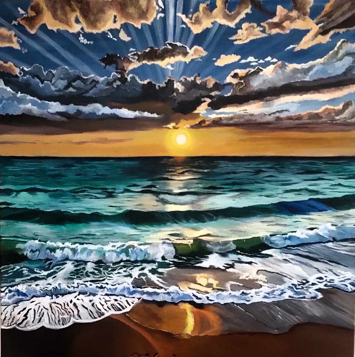Ocean Sunset Serenity – Original Acrylic Painting - 24 * 24 inches