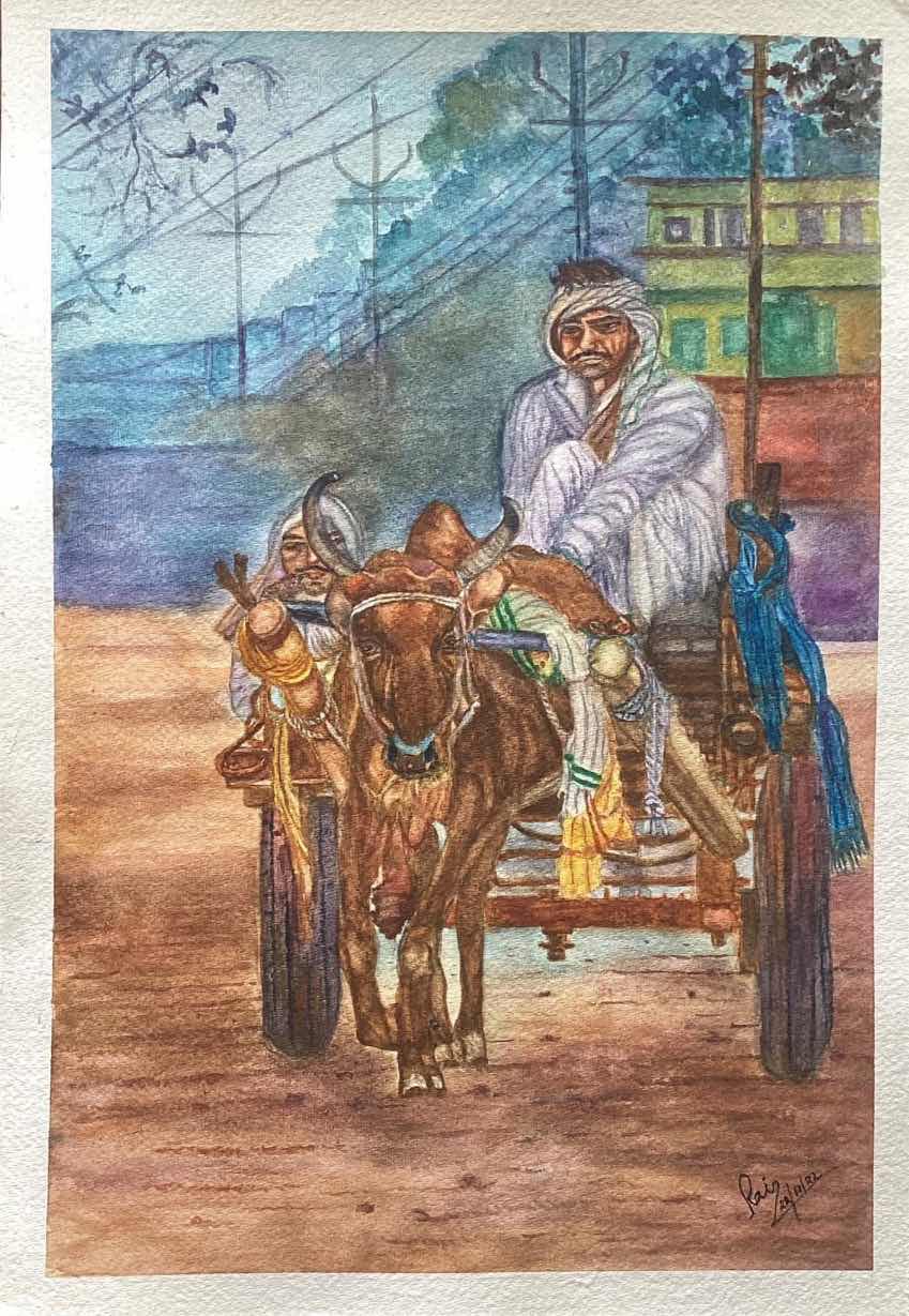 A traditional Bullock cart of rural India.