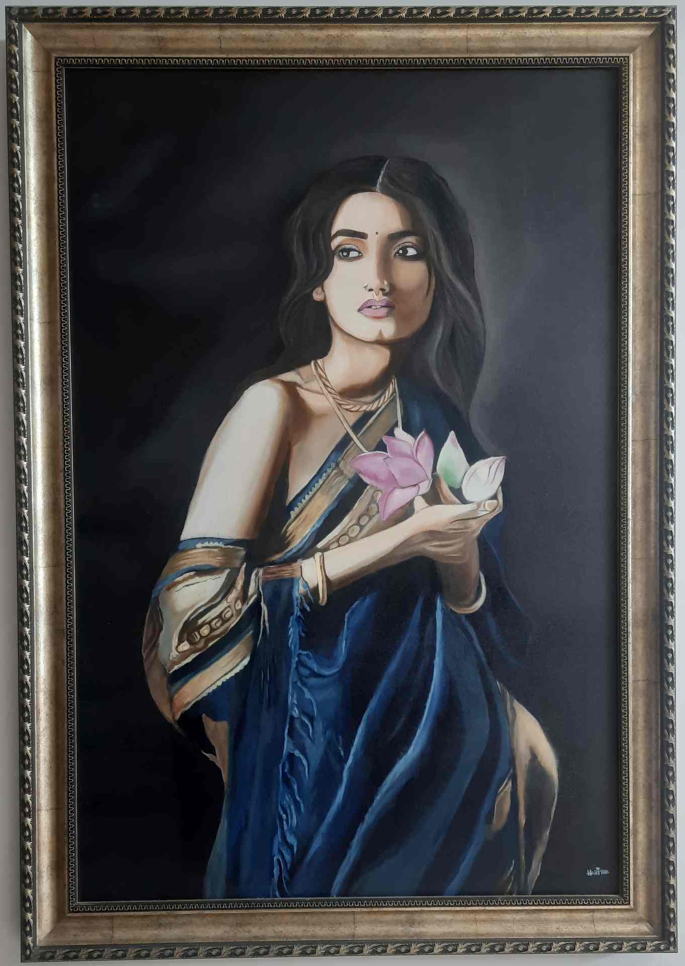 Mystic Lotus Maiden – Original Acrylic Oil Painting on Canvas (24 x 36 Inches)