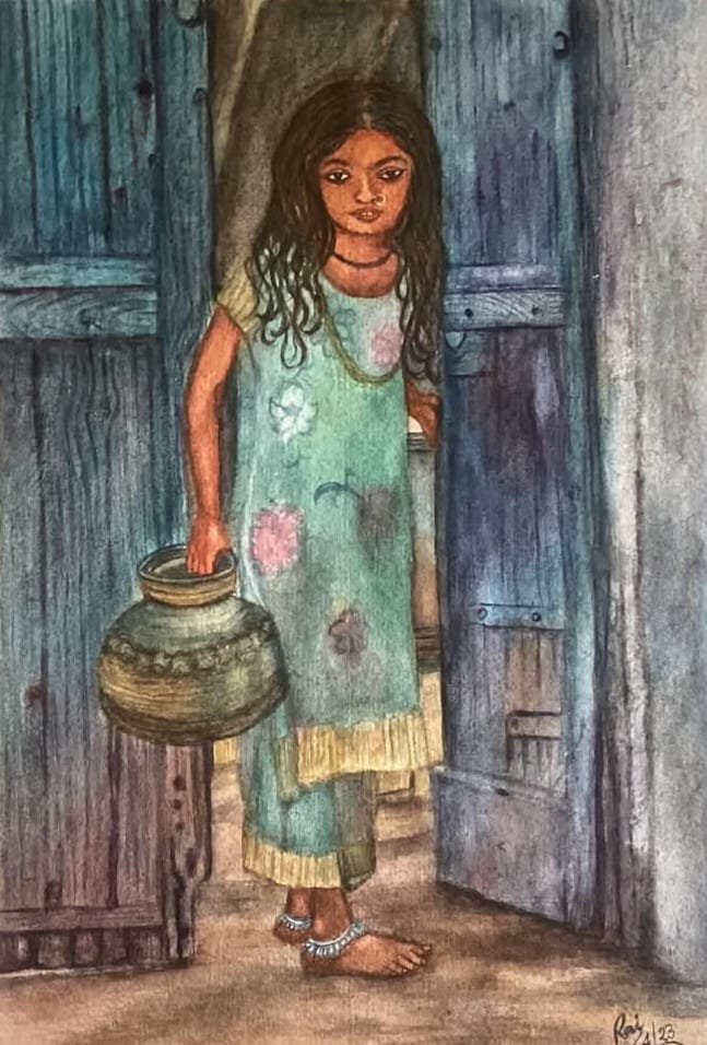 An Indian Village Girl going to fetch water.
