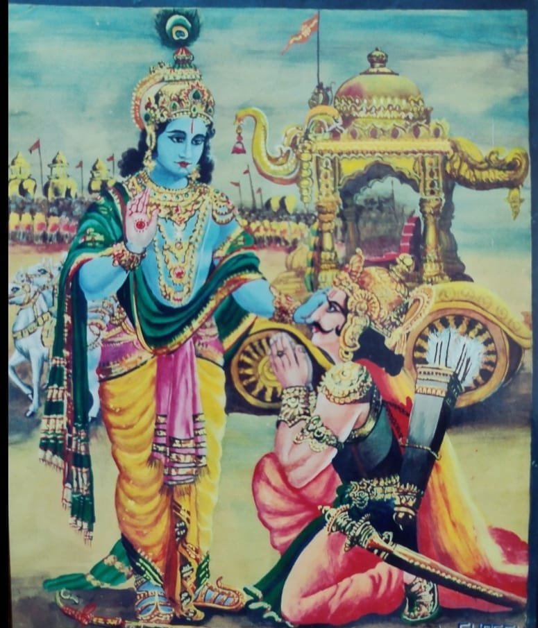 “Krishna Reveals His Cosmic Form to Arjuna”