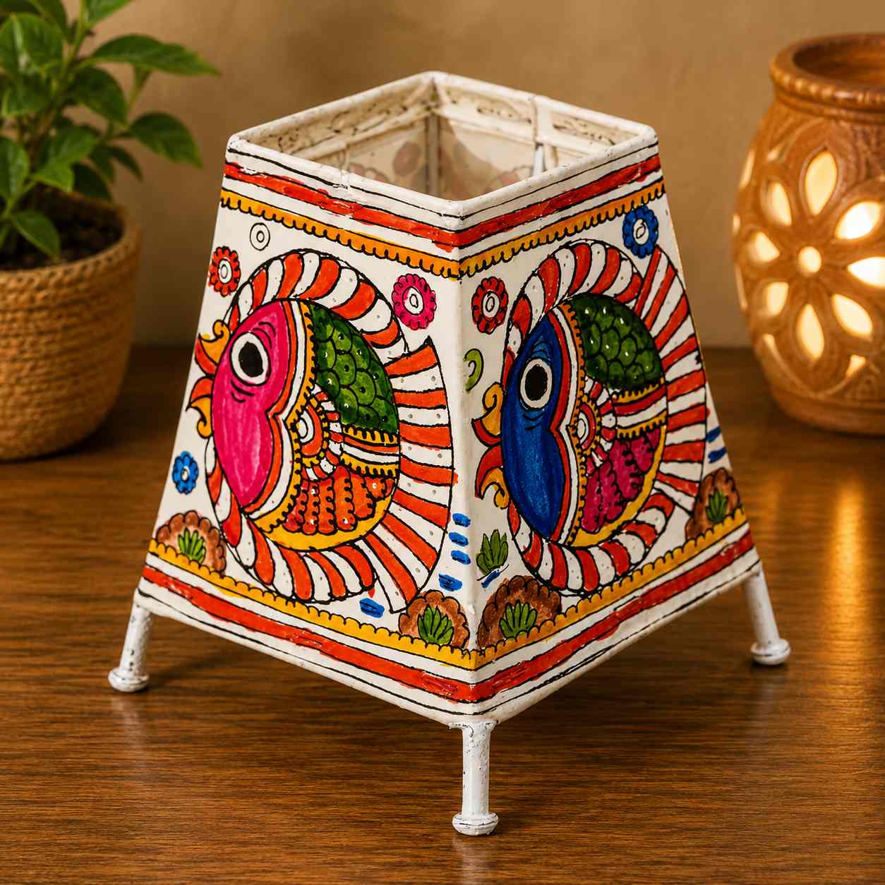 Twin Fish Leather Puppetry Table Lamp - 6 inch