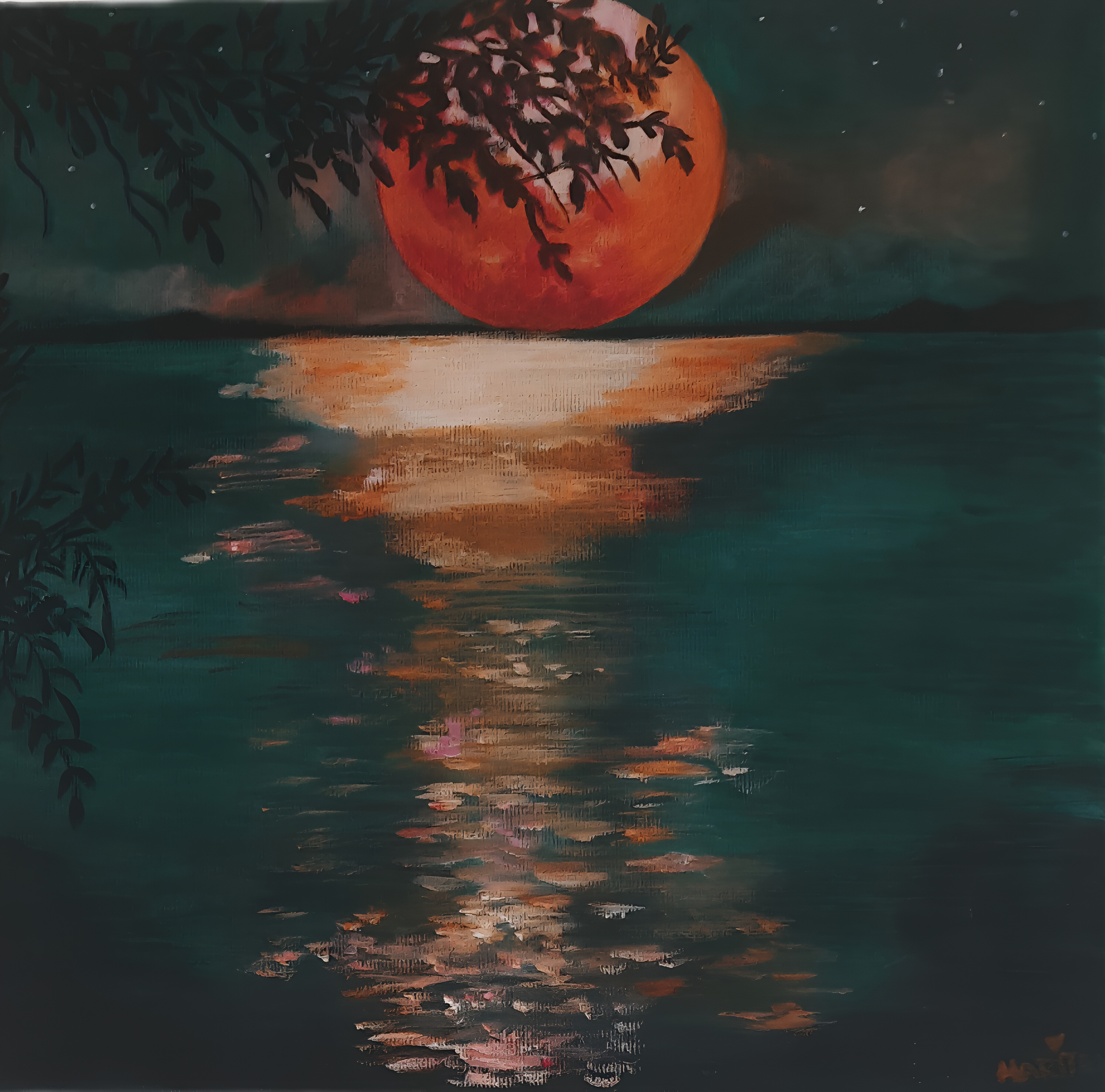Crimson Dusk – Sunset Lake - 10 * 10 inches