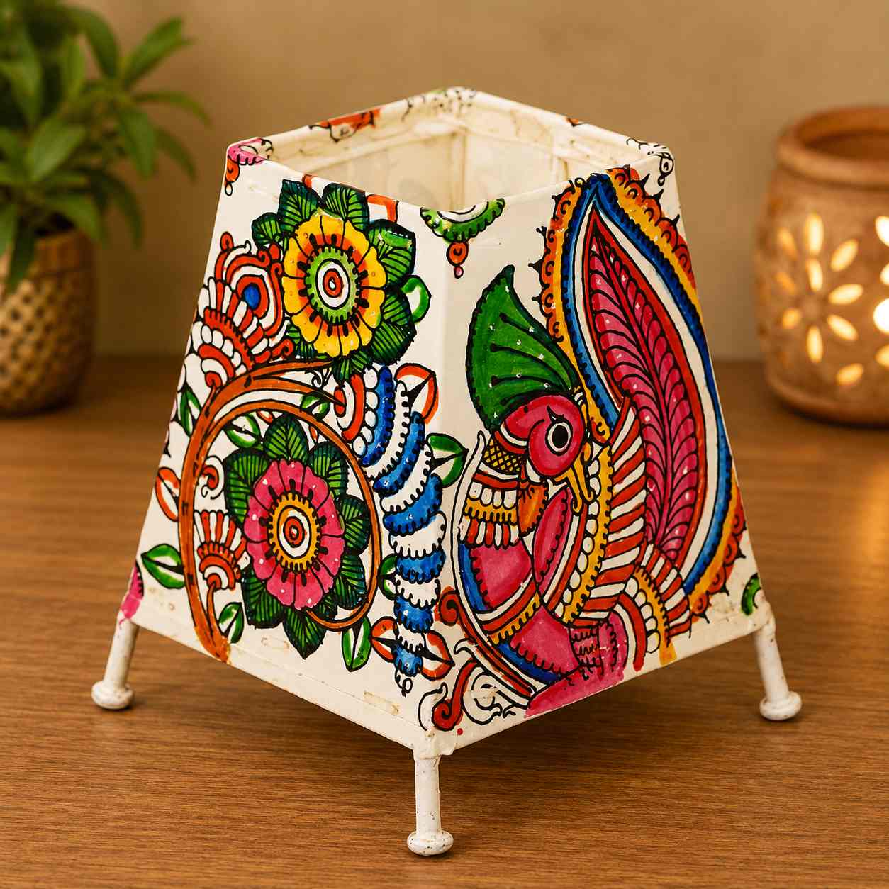 Floral Bird Leather Puppetry Table Lamp